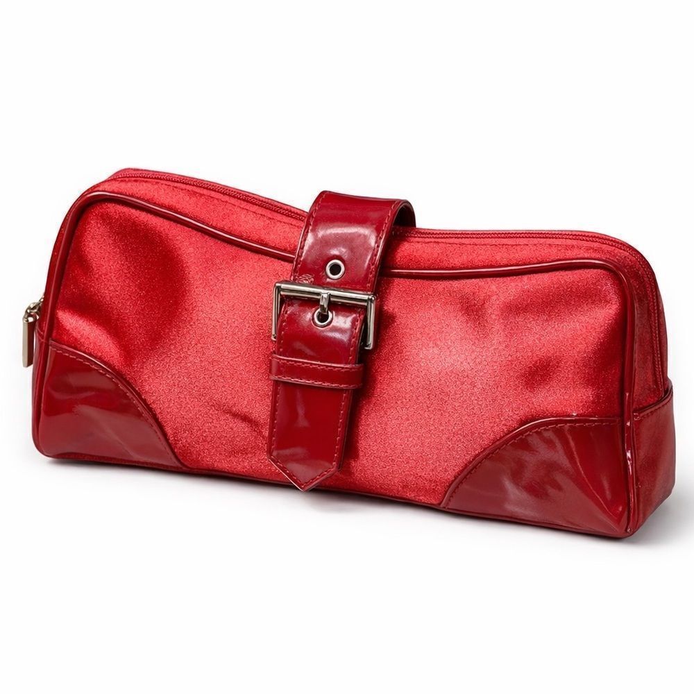 Revolve Dior Vintage Parfum Red Satin Toiletry Bag or Purse Clutch with Buckle